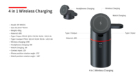 Station de charge simultanée à 4 ports, chargeur sans fil 15W avec haut-parleur Bluetooth et lumière LED, hub technologique rotatif