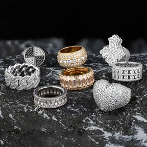 Fashion Jewelry Hip Hop Eternity Bling Bling CZ Iced Out Real Gold Plated Diamond Rings For Men Women