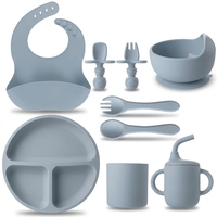 Ensemble d'alimentation pour bébé en silicone de qualité alimentaire sans BPA, assiette à ventouse, bol, bavoir réglable, tasse d'apprentissage avec paille, cuillère, fourchette, vaisselle pour tout-petits