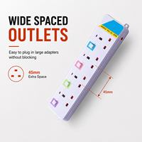 Regleta de alimentación de cobre de alta resistencia de 6 tomas, 2500W, industrial, IP44, cable de extensión de 2m, interruptores individuales de color, 10A con fusibles, para uso doméstico.
