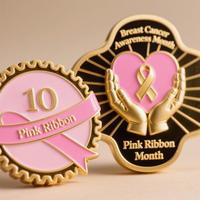 Pièces de monnaie personnalisées roses pour la sensibilisation, avec logo sur mesure, en émail, pour collections, 2D 3D, double face, en laiton, or, argent, pièce de défi