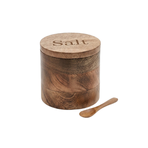 Handmade Mango Wood Wooden Salt Box with Lid and Wooden Spoon Rustic <b>Kitchen</b> <b>Storage</b> <b>Container</b> for Spices Salt and Seasoning - Product Image 1