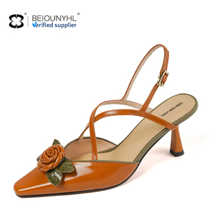 <span class=keywords><strong>Sandali</strong></span> con tacco alto da donna in vera pelle di colore giallo di grandi dimensioni con Stiletto a blocchi di grazia e cinturino alla caviglia per il pendolarismo - Product Image 5