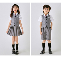 Costumes de chœur pour enfants, uniforme scolaire avec logo personnalisé et cravate, uniforme scolaire quatre pièces avec gilet gris