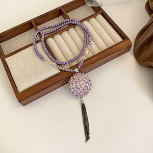 Purple Aura From The East Long Necklace For Women Crystal Flower Pendant Alloy Chain Everyday Wear Light Luxury Sweater - Product Image 3