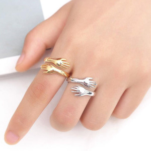 Two Hands <strong>Hugging</strong> Open Adjustable Couple <strong>Ring</strong> <strong>Silver</strong> Plated Warm Embrace Band Jewelry Gift - Product Image 3