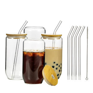 Set di 4 bicchieri da 16 once - Bicchieri per sake con cannuccia in vetro e spazzola per cannuccia, bicchieri trasparenti da 16 once per caffè freddo e tè - Product Image 6