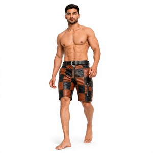 Tiierwear <b>Men's</b> Solid Leather Look Breathable Woven <b>Bermuda</b> <b>Shorts</b> with Zipper Pockets Mid Waist Casual Style - Product Image 1