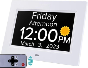 Horloge murale avec écran LCD à luminosité automatique, lecture vidéo, <span class=keywords><strong>pour</strong></span> la maladie d'<span class=keywords><strong>Alzheimer</strong></span> et la démence, 7 pouces, bureau, salon, USB - Product Image 1