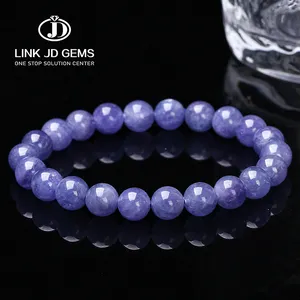 JD Women Men Genuine Gemstone Blue Round Beads Stretch Crystal Jewelry 7A Natural Blue Tanzanite Tanzania Beads Rare Bracelet