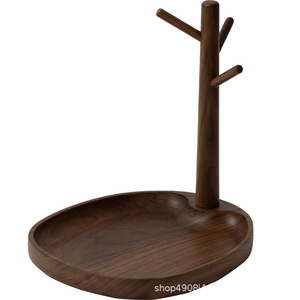 Porta Llaves de Madera Maciza, Forma Ovalada, Tipo de Pie, Organizador de Almacenamiento para Sala de Estar, Nogal Negro Norteamericano - Product Image 1