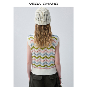 VEGA CHANG Color Block Wave Striped Knit Vest for Women Sleeveless Crochet Tank Top Crew <strong>Neck</strong> Casual Sweater - Product Image 5