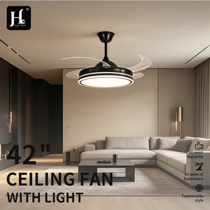 Ventilateur de plafond LED moderne avec moteur DC, 4 pales, télécommande, intensité variable 3000K-6000K, construction métallique, 6 vitesses, montage encastré pour salon - Product Image 3