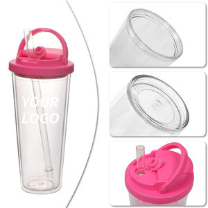 Tumbler personalizzabile a doppio coperchio per andare nuova tazza da tè a bolle in plastica a doppia parete con manicotto di paglia a foro largo per bevande Boba - Product Image 5