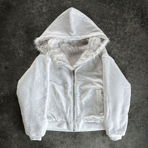 Felpa con Cappuccio e Zip Personalizzata dal Produttore, Reversibile a Doppio Strato con Pelliccia, Giacca Soffice Cropped dalla Vestibilità Boxy - Product Image 2