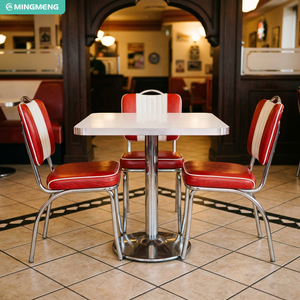 Retro American Diner Furniture Red White PU Leather Restaurant Booth Seating Chrome Frame Dining Chair <b>Formica</b> Top <b>Table</b> Set - Product Image 5