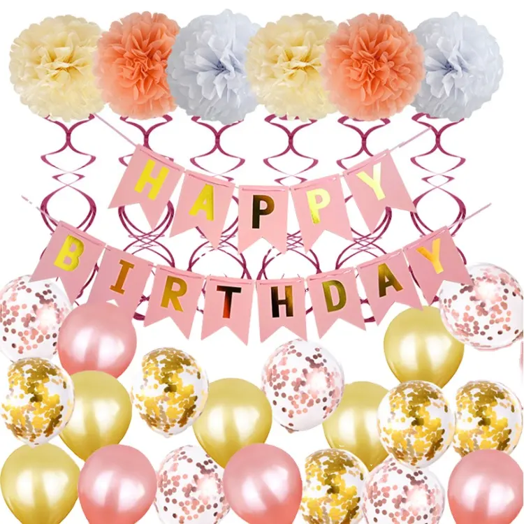 Parti dekorasyon renkli lateks balon ve püskül setleri mutlu doğum günü partisi dekorasyon