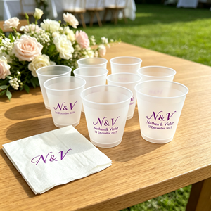 Gobelet en plastique personnalisé avec logo pour mariage, 12oz 16oz, gobelet rigide en PP transparent givré pour smoothies, tasses à thé au lait, cocktails, serviette noire flexible - Product Image 1