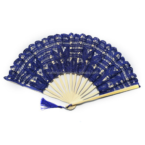 婚礼装饰舞蹈派对纯棉黑色蕾丝折叠手持扇子刺绣新娘手扇竹五线谱 - Product Image 1