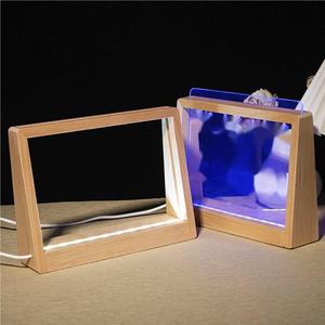 Cornice per foto in legno massello <span class=keywords><strong>di</strong></span> <span class=keywords><strong>faggio</strong></span> a LED foglia intaglio 3D luce notturna luminosa decorazione creativa fai da te - Product Image 2