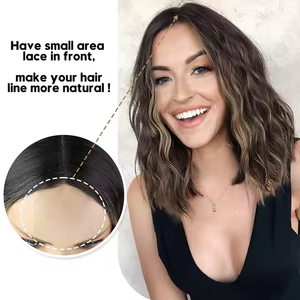 <span class=keywords><strong>Peluca</strong></span> <span class=keywords><strong>ondulada</strong></span> corta marrón oscuro de mezcla de castaño de 15 pulgadas para mujer, línea de cabello de encaje, estilo Bob, pelo sintético resistente al calor para Cosplay - Product Image 4