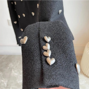 Alta calidad corazón patrón hebilla negro abrigo mujer Vintage manga larga cuello en V prendas de vestir lana Tweed mujer Chaqueta corta - Product Image 5