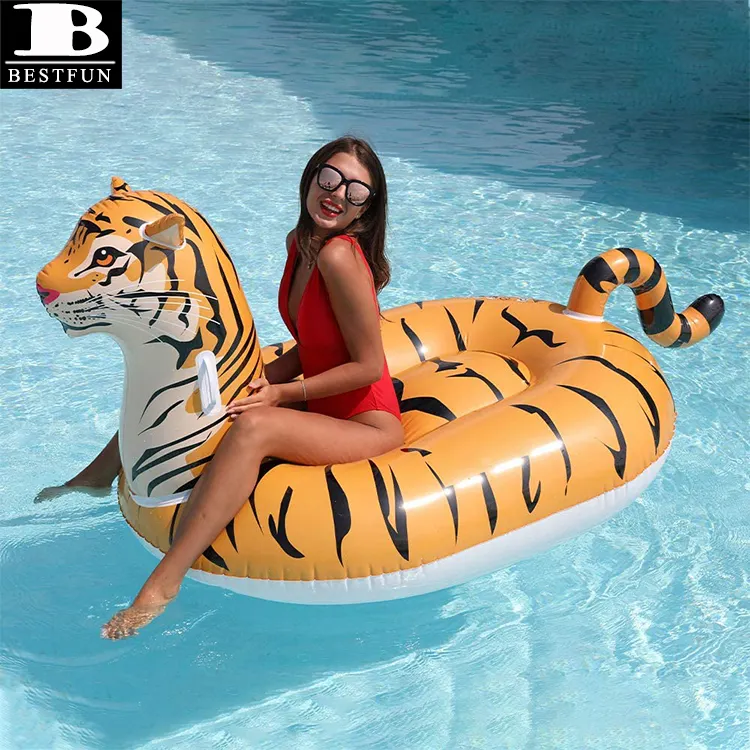 summer beach swimming tiger shaped pool ride-on float plastic inflatable wild animal water lounger raft island