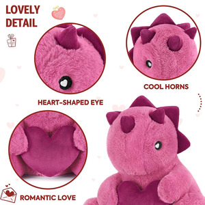 Peluche <span class=keywords><strong>Dinosauro</strong></span> Triceratopo Amorevole con Occhi a Forma di Cuore <span class=keywords><strong>Rosa</strong></span>, Regalo Romantico e Dolce, <span class=keywords><strong>Dinosauro</strong></span> Imbottito da 12 Pollici - Product Image 4