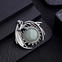 Pendentif en pierre précieuse œil de tigre naturel de dragon de ptérosaure couleur argent vintage Pendentifs à breloque en pierre punk pour bijoux pour hommes
