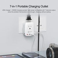Adaptador de Viaje Universal Wontravel Portátil Tipo B C E F G I Intercambiable 45W PD para Laptop, Cámara, Auriculares, 7 en 1