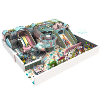 Aire de jeux intérieure pour enfants Universe Symphony avec double toboggan large, plateforme d'observation, piscine à balles, zone de blocs et structure d'escalade