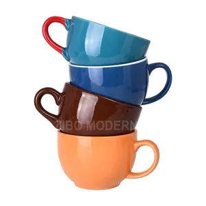 550 Ml / 18 Oz renkli seramik çorba veya Cappuccino kase kupalar kalın duvar/süt çay bardağı/Jumbo kupalar, çorba saplı kase
