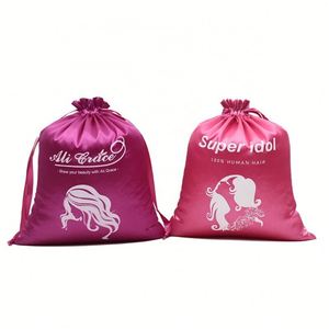 Sacs à fermeture éclair colorés personnalisés avec logo pour extensions capillaires, perruques, sacs de rangement en satin de soie, pochettes à cordon, sacs de shopping – Vente en gros - Product Image 4