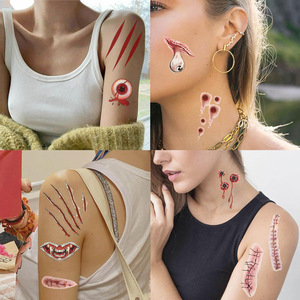 10CS/sac réaliste effrayant faux cicatrice tatouage autocollants en gros transfert d'eau longue durée tatouage Semi Permanent Tatuage - Product Image 4