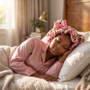 <span class=keywords><strong>Bonnet</strong></span> de nuit en peluche de luxe pour femme, motif léopard, avec capuche protectrice, pour le sommeil, le coiffage et les soins capillaires - Product Image 5