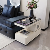 Table d'appoint intelligente moderne avec chargeur sans fil, haut-parleur Bluetooth, lumière LED, table basse mobile, chariot de canapé en bois massif