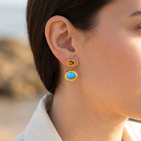 Pendientes de Turquesa Natural Ovalados en Acero Inoxidable Estilo Vintage con Baño de Oro PVD de 18k para Mujer
