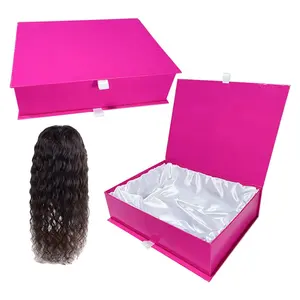 Cajas de embalaje para extensiones de pelo de peluca, cajas de almacenamiento de lujo con logotipo personalizado, color rosa, con pelo de tejido humano satinado, regalo