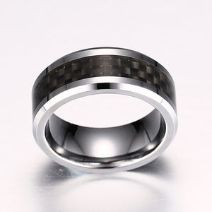 Bijoux de mode pour hommes Bague de mariage en fibre de carbone carbure de tungstène 8mm de haut poli - Product Image 4
