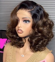 Perruque courte bob en dentelle frontale, cheveux humains, dentelle transparente, petit bonnet, cheveux vierges péruviens Remy, couleur naturelle, perruque pour femme
