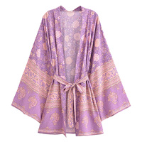 Robe kimono courte bohème pour femmes, à manches longues, à imprimé floral multicolore, 5 coloris, décontractée et tendance
