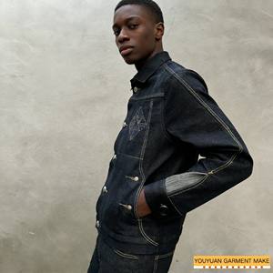 Chaqueta de Mezclilla Selvedge Japonesa OEM para Hombre, 100% Algodón, Cuello Alto, Estilo Casual, Motociclista, Mezclilla Cruda, Venta al por Mayor, Chaqueta de <span class=keywords><strong>Bombero</strong></span> - Product Image 4