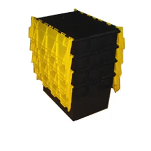 Top Quality 70L Moving Packing Attach Hinged Lid Plastic Crate