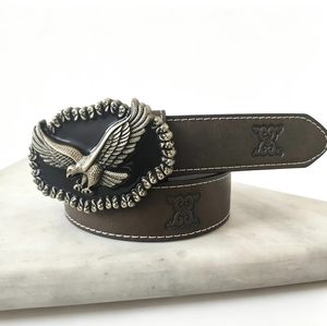 Sabuk Pinggang Kulit Embos Pria Gaya Punk Barat Amerika dengan Gesper Pelat Tengkorak Elang dari Bahan Alloy Vintage Koboi - Product Image 6