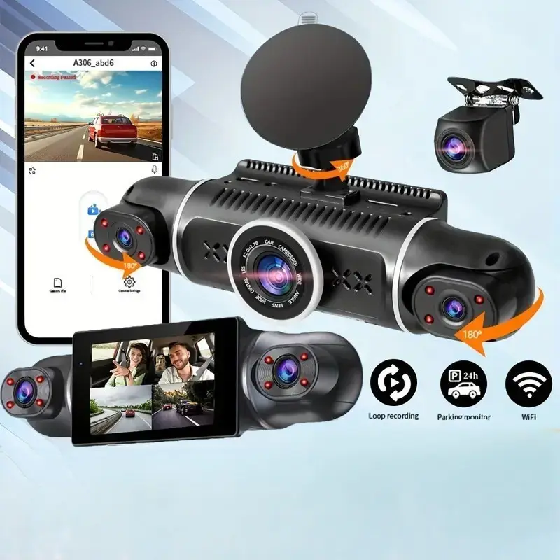 4K Dash Cam Avant Arrière Quatre Lentilles 360 Panorama Enregistrement USB Boucle Automatique Enregistreur Vision Nocturne 1080P Caméra Voiture DVR Boîte Noire