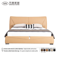 WINMAX Lit Moderne de Luxe en Cuir Véritable Rembourré Confortable, Cadre de Lit en Bois Assemblé, Taille King Queen, Meuble de Chambre