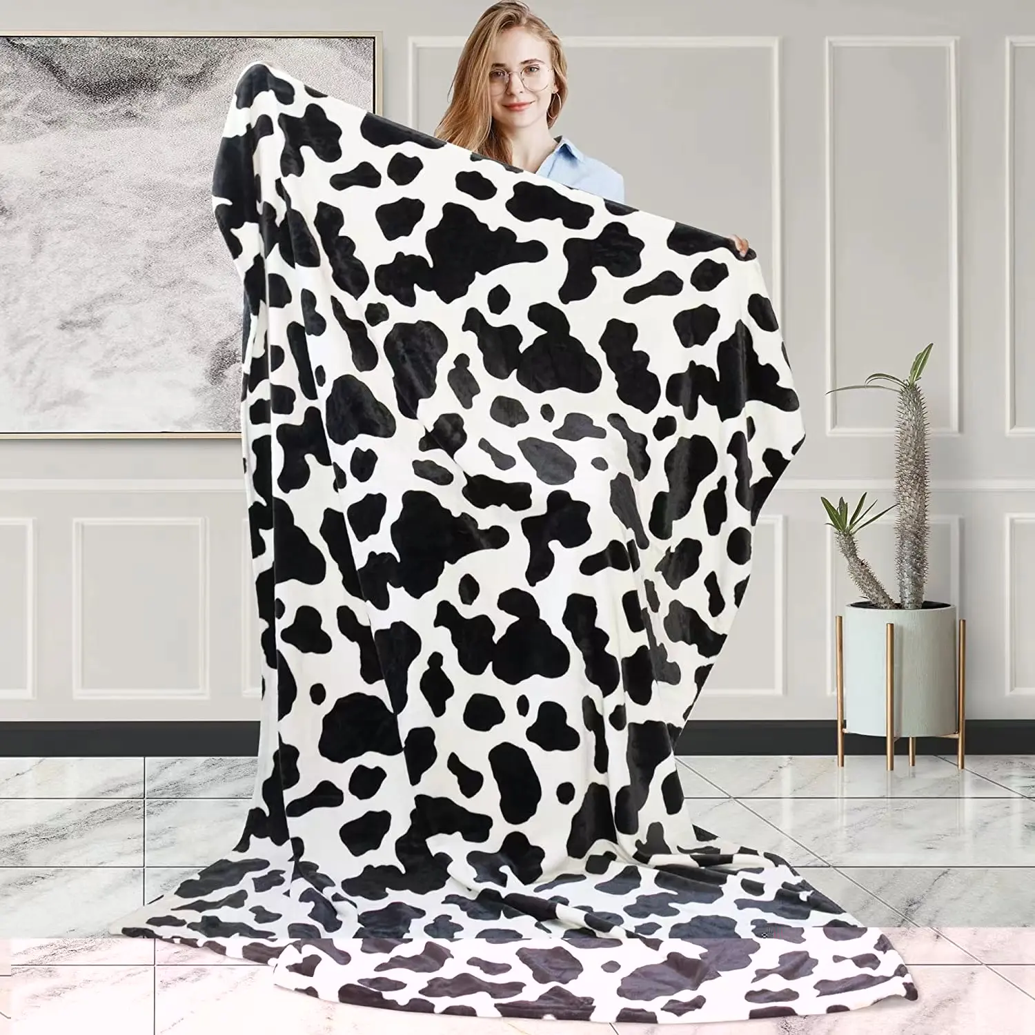 Wholesale leopard print cow pattern throw blanket super soft flannel fleece blanket custom print for winter