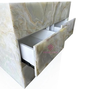 فاخر من الرخام العقيق الأخضر مع درج للحمام الحديث عروق ذهبية فريدة نمط أبيض دسم - Product Image 4