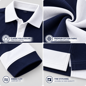 Two Color Combination <b>Polo</b> T <b>Shirts</b> for <b>Men</b> <b>Long</b> <b>Sleeve</b> <b>Polo</b> <b>Shirts</b> with Logo Cotton Rugby <b>Shirt</b> Casual Premium Apparel - Product Image 2