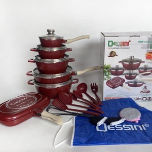 Aluminium Spuitgieten <span class=keywords><strong>Dessini</strong></span> 23Pcs Pannenset Keuken Kookpotten Met <span class=keywords><strong>Non</strong></span>-<span class=keywords><strong>stick</strong></span> Coating Gecombineerd Roestvrij Stalen Deksel - Product Image 2